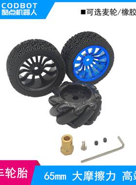 智能小车轮胎车轮65mm大摩擦力蓝色橡胶海绵内胆爬坡竞赛电赛轮子
