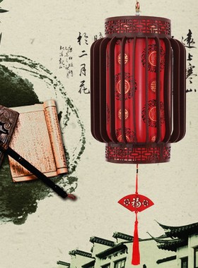 乔迁实木自动旋转灯笼客厅阳台茶楼装饰仿古典中式吊灯木制宫灯