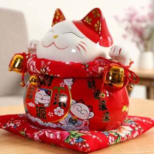 陶瓷发财猫存钱罐店铺开业办公桌面摆饰存 极速招财猫摆件大号日式