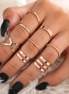 极速LATS Punk Gold Round Hollow Geometric Rings Set for Wome