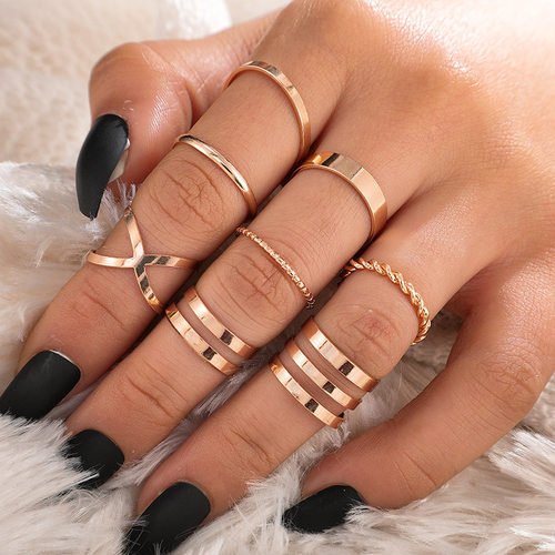 极速LATS Punk Gold Round Hollow Geometric Rings Set for Wome