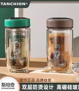 STANCHION斯坦奇美式卡通双层玻璃杯男生隔热带滤网便携泡茶水杯