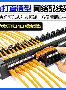 16口32口48口CAT6A通用免打机柜语音数据直通超六类24口配线架