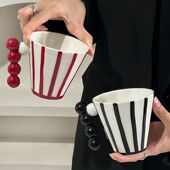 条纹情侣瓷杯200ml 法式 经典 300ml创意情侣杯高颜值陶瓷马克杯