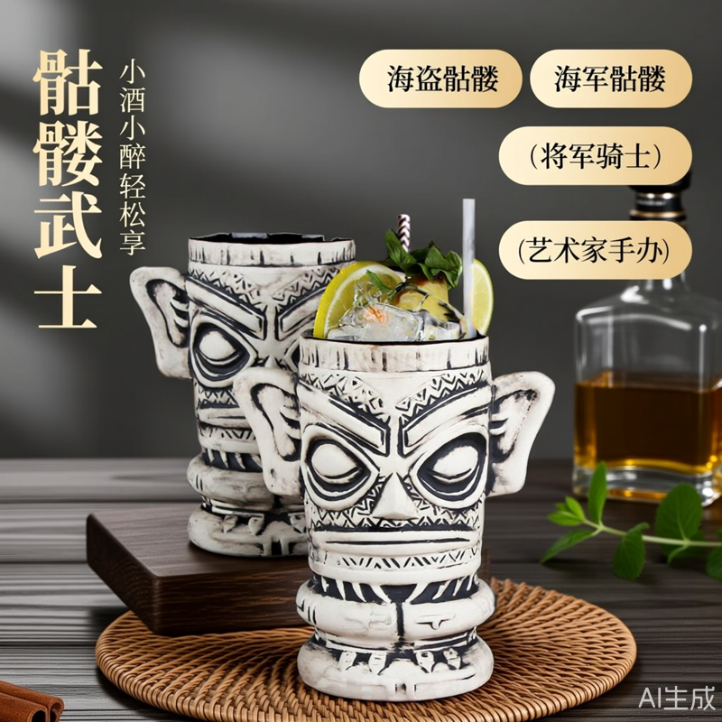 酒吧僵尸杯tiki杯个性夏威夷鸡尾酒杯创意陶瓷提基杯万圣节酒杯子