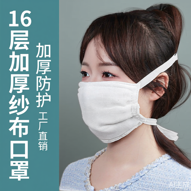 布口罩可洗纯棉防尘透气脱脂16层12层纱布头戴式可水洗透气老式棉,居家日用,口罩,淘宝优惠券,粉丝福利购,淘宝优惠卷