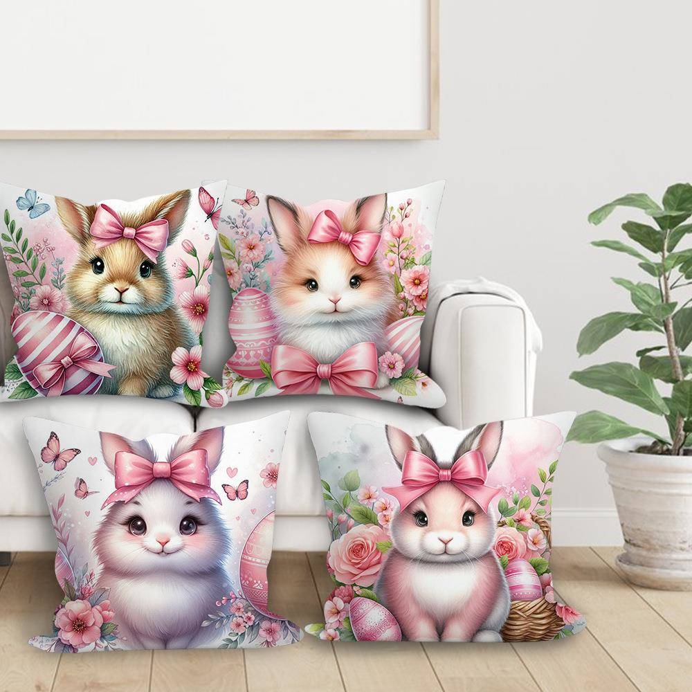 jit temu跨境可爱小兔子彩蛋复活节抱枕套客厅节日装饰枕套