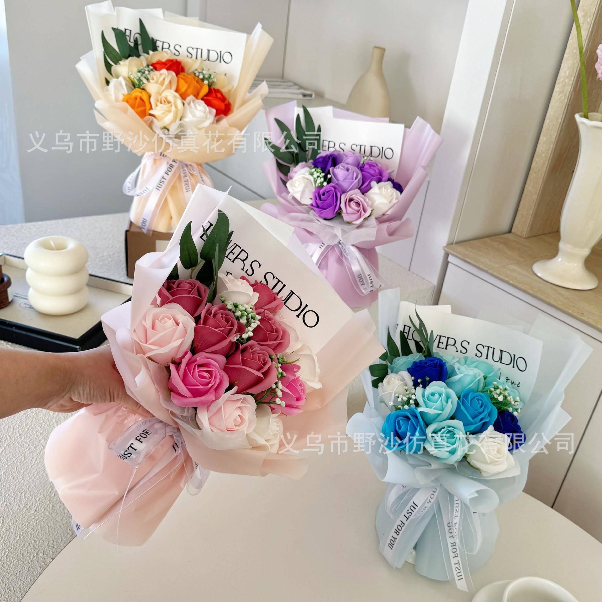 新品拼色香皂花玫瑰花束母亲节520小礼品送朋友闺蜜生日礼物