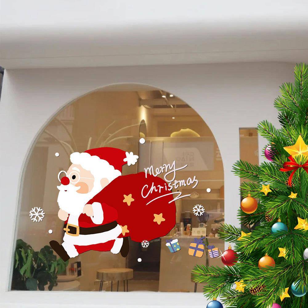 2026圣诞节装饰玻璃门贴纸场景布置窗花店铺橱窗贴圣诞树静电贴画