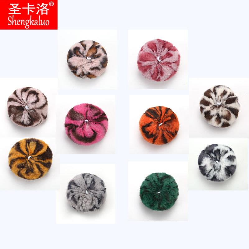 欧美豹纹8cm毛绒毛球钥匙扣汽车挂件学生包包钥匙链创意礼品