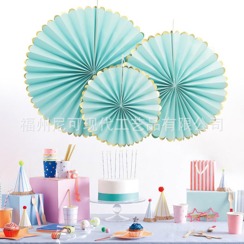 件套纸花扇套装荧光色 拼色镭射款橱窗挂饰生日派对背景墙装饰