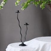 饰摆件创意异型黑色烛台 家居装 法式 中古风铁艺蜡烛台美式