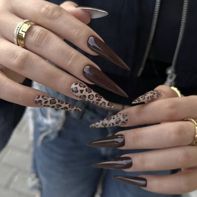 欧美外贸豹纹假指甲片可拆卸24片穿戴甲美甲片 press on nails