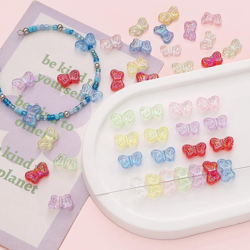 14x8mm亚克力镀彩蝴蝶珠散珠子饰品配件手工制作串珠手链材料