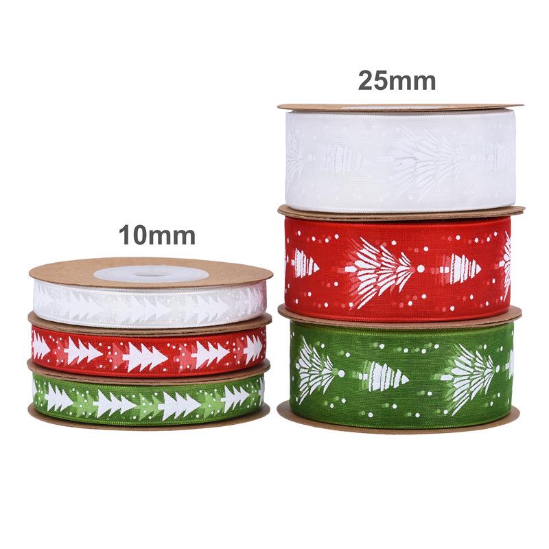 跨境圣诞节丝带蛋糕装饰印花彩带圣诞树纱带礼物品包装盒花束材料