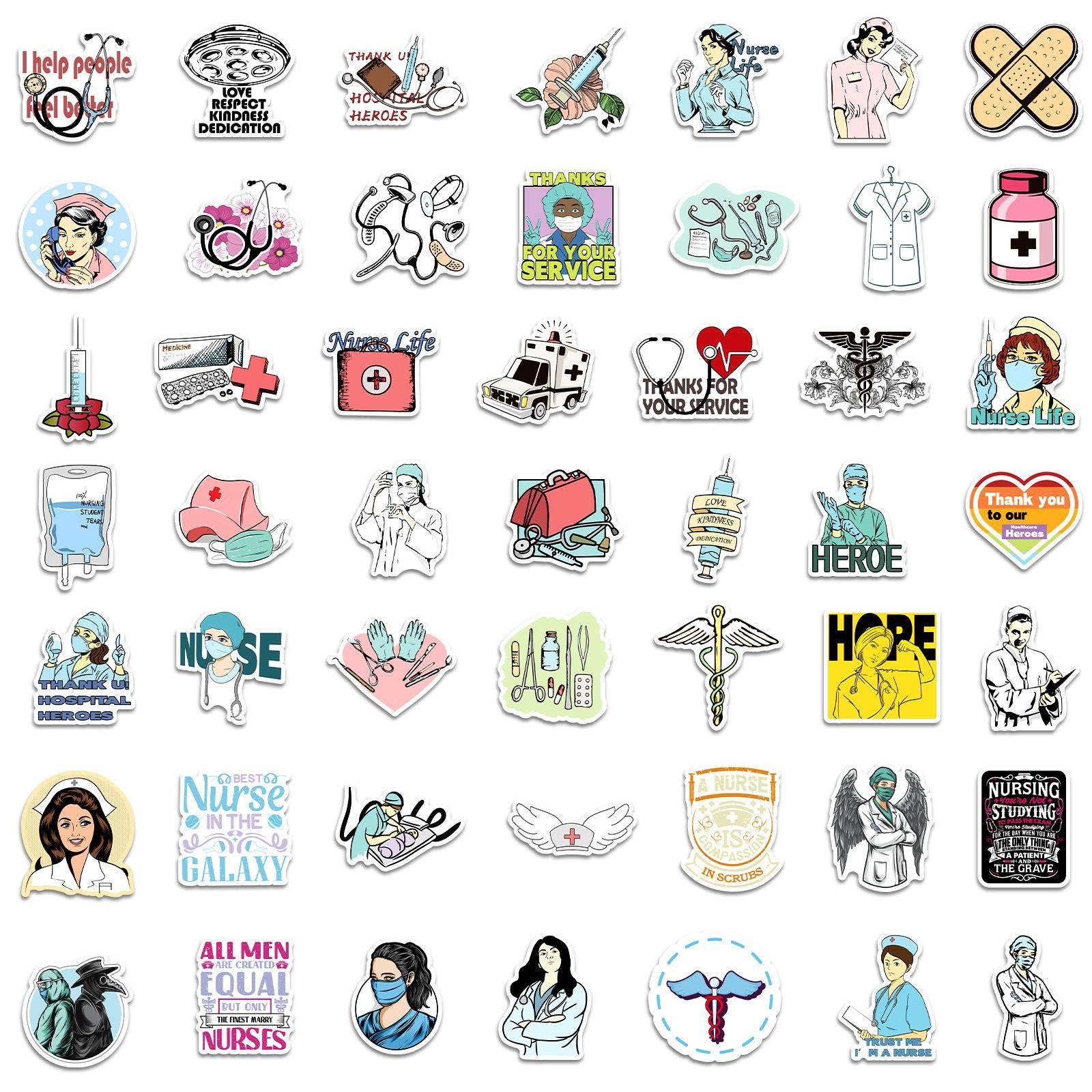 100张护士节系列贴画卡通国际护士节医生听诊器贴纸行李箱贴手帐
