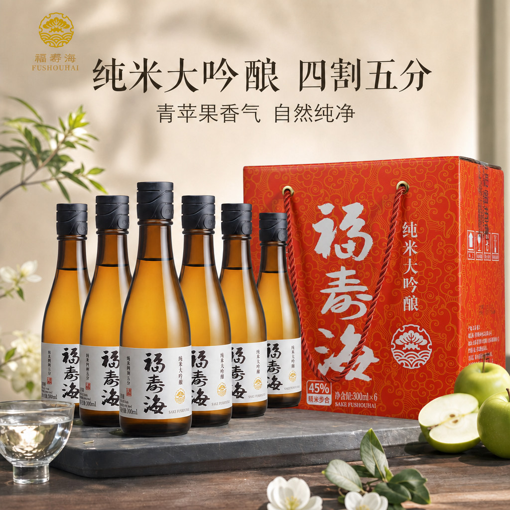福寿海纯米大吟酿整箱6瓶*300ml精米步合45%纯酿造酒国际金奖清酒
