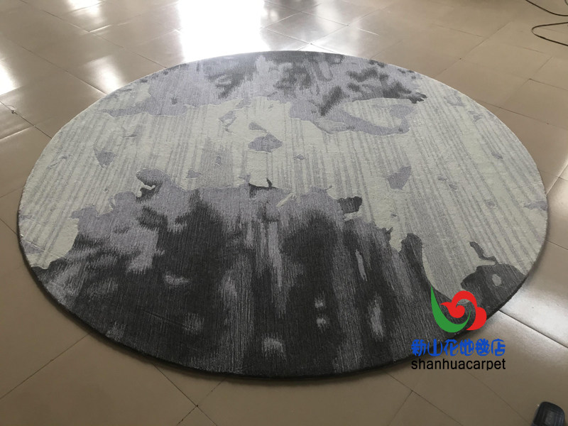 新中式抽象灰色水墨画圆形客厅茶几沙发地毯餐厅书桌接待室贵宾室