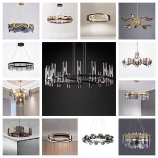 跨境北欧餐厅卧室圆形艺术玻璃片吊灯客厅展厅样板间简约多头吊灯