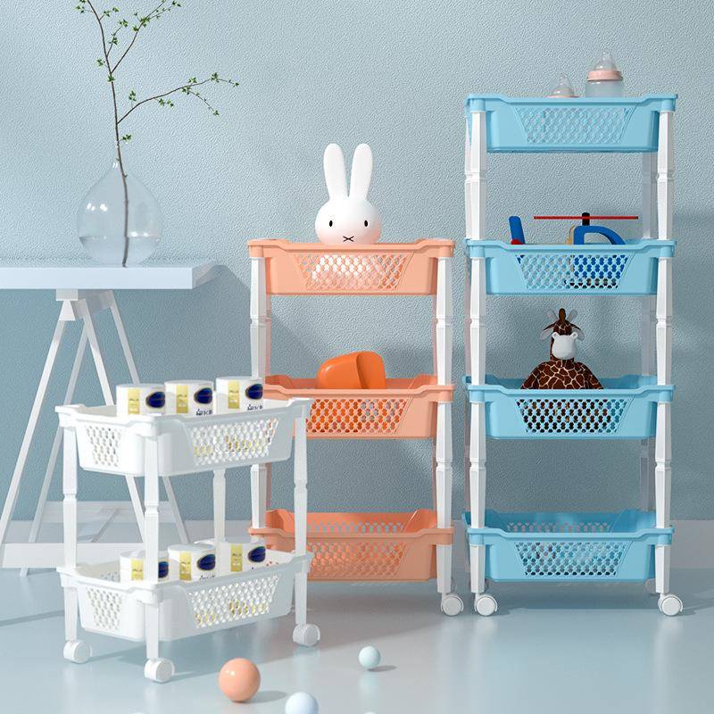 塑料多层置物架置地简约带轮落地厨房卫生间夹缝架镂空收纳储物架