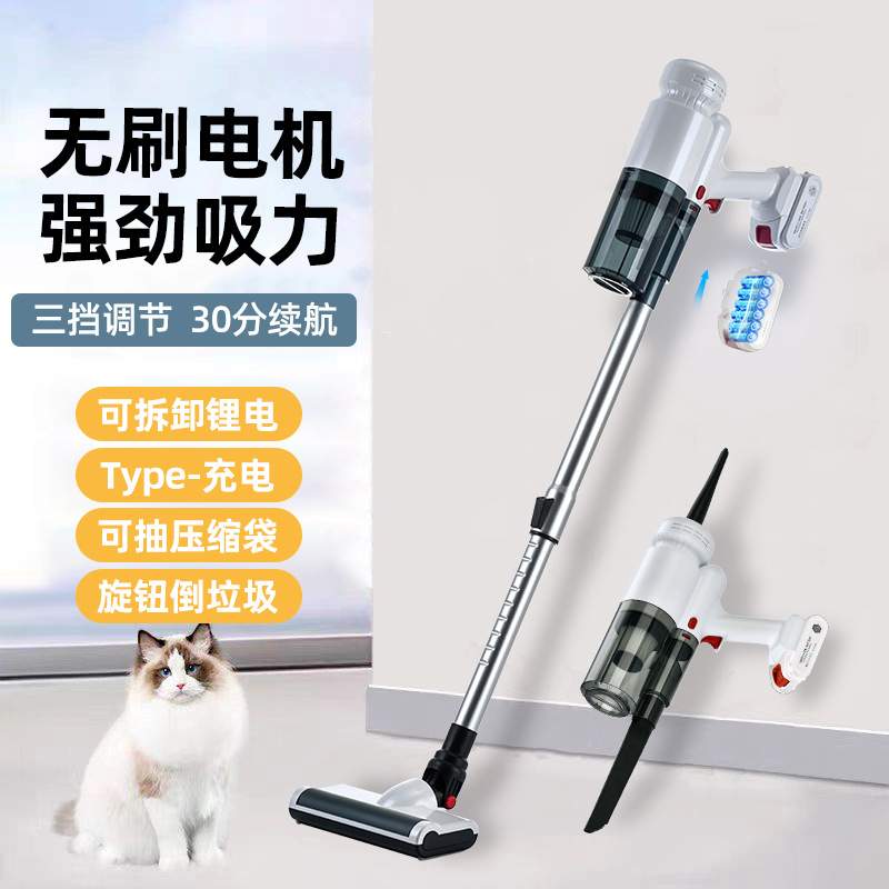 手持无刷无线家用吸尘器拆卸锂电池大功率吸吹抽吸拖一体吸尘器