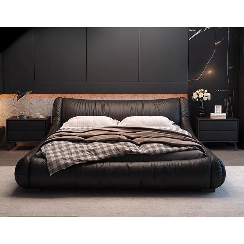 意式极简轻奢真皮床现代简约婚床双人床软包主卧床高端大气储物床
