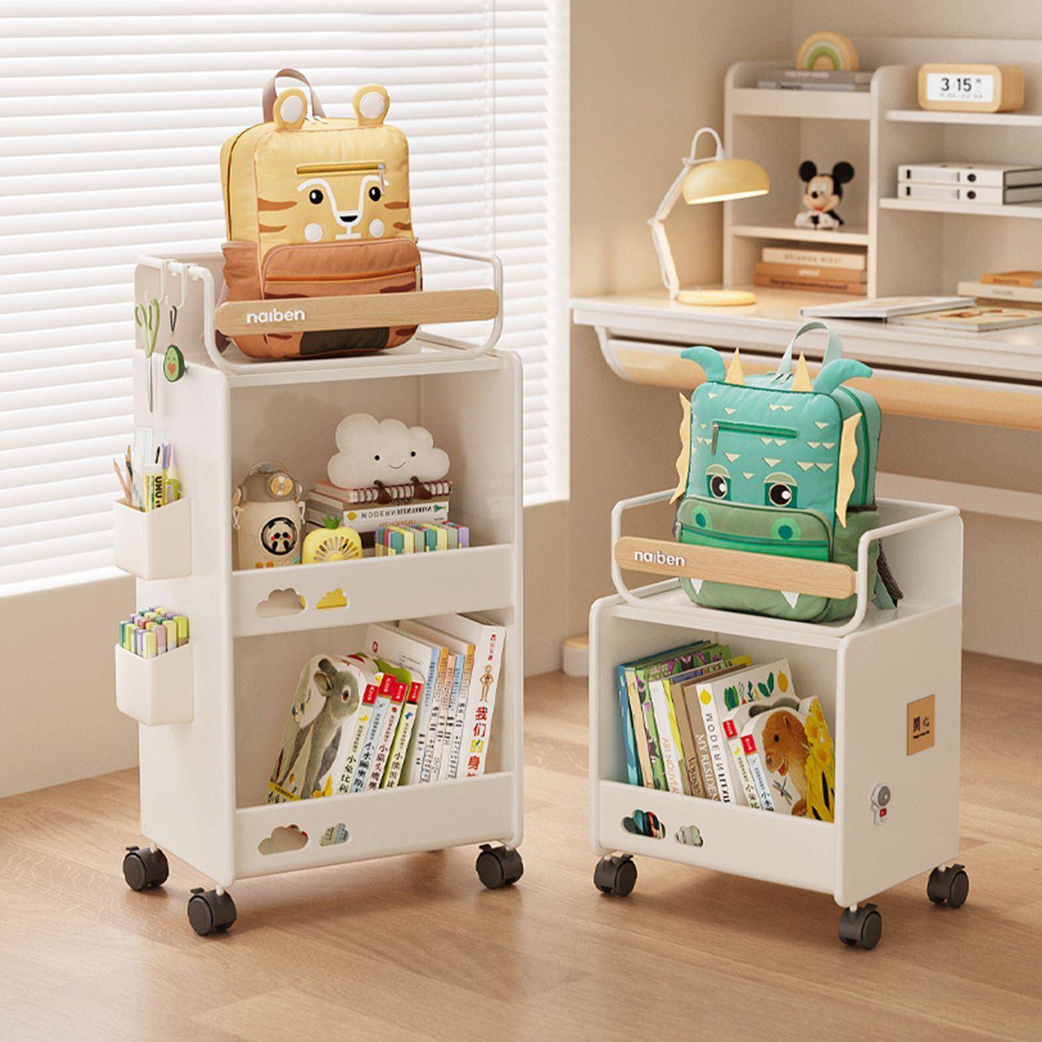 儿童书包置物架家用移动书架小推车书本收纳神器多层教室书本收纳