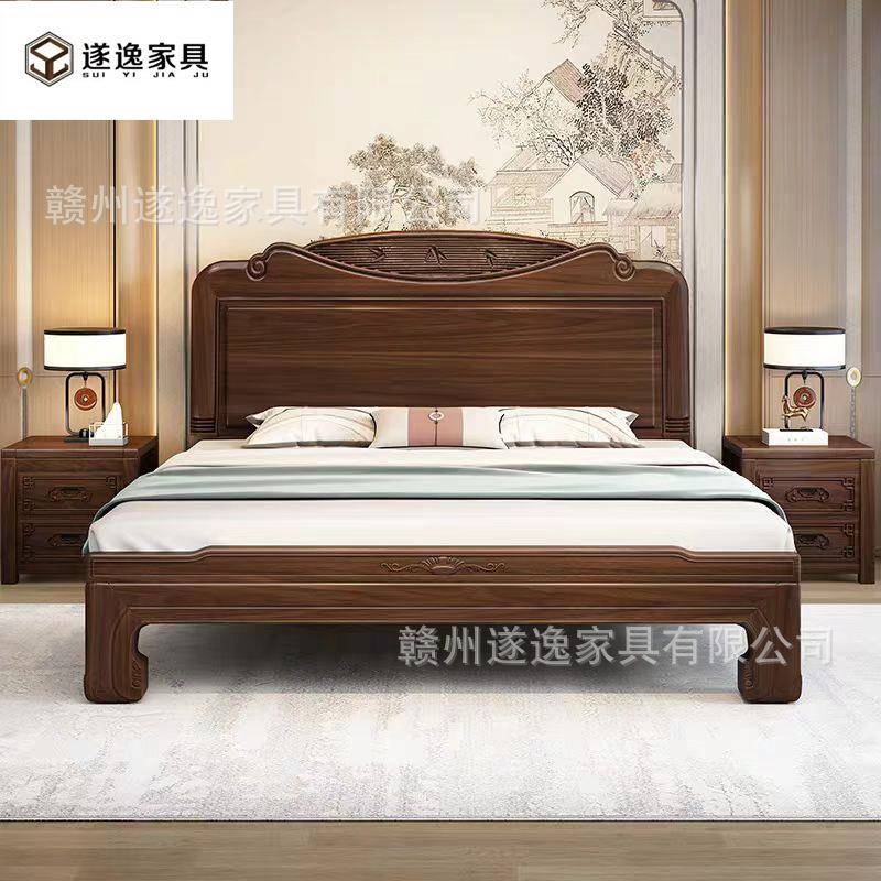 金花梨木1.5米实木床仿古榫卯大床雕花主卧双人中式1.8米古典大床