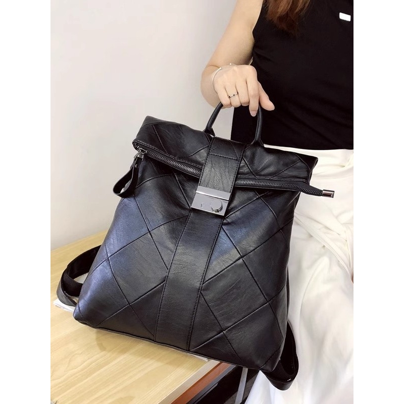 日本品质新款双肩包潮流时尚软皮拼接背包女防盗手提出差旅行包包