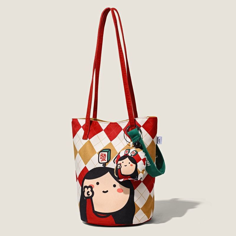 日本品质春夏可爱新款水桶包升级肩带斜挎包大容量单肩磁吸插画铃