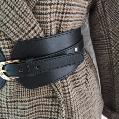 Luxury ladies wide belt elastic vintage buckle leather wide