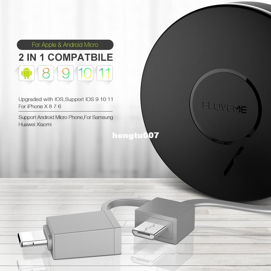 Retractable USB Cable 2 in 1 compatible 2.1A Fast Ch