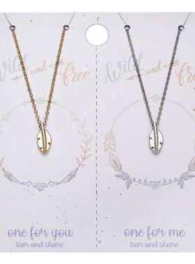 -Simple Leaf Pendant paper card Necklace couple necklace pap