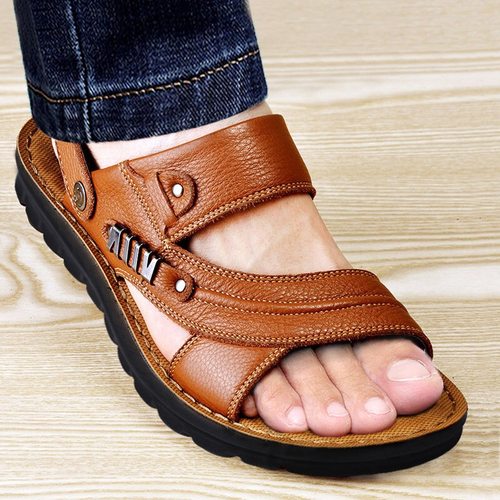 Mens Beach Shoes Sandals Cow Quality Genuine Leather Non-sl