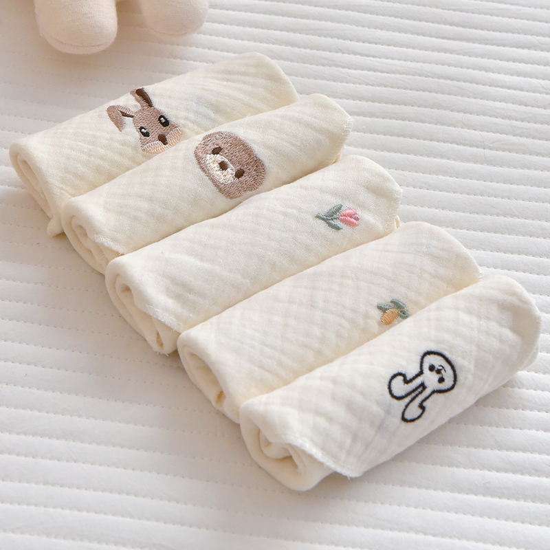 新生婴儿口水巾宝宝纯棉纱布小方巾儿童洗脸巾幼儿园小手帕4条装