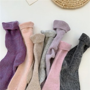 Solid Rabbit Hair Woman Socks Winter Thick Warmer Long Socks