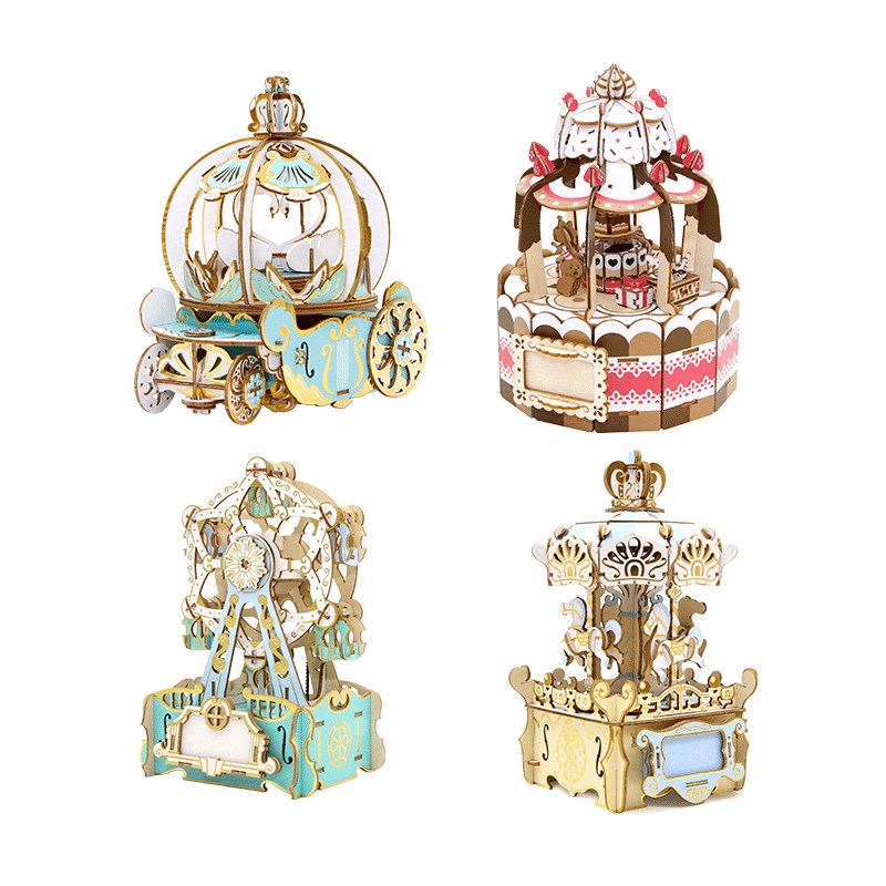 TeamGreen旋转木马拼图八音乐盒3d立体木质DIY元旦情人节减压礼物