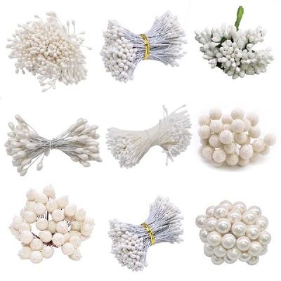 new1 Set White Artificial Flower Fruit Stamens Cherry