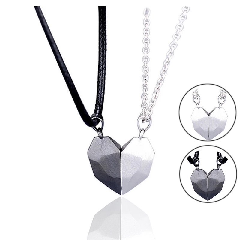 2Pcs Magnetic Couple Necklace Lovers Heart Pendant Distance
