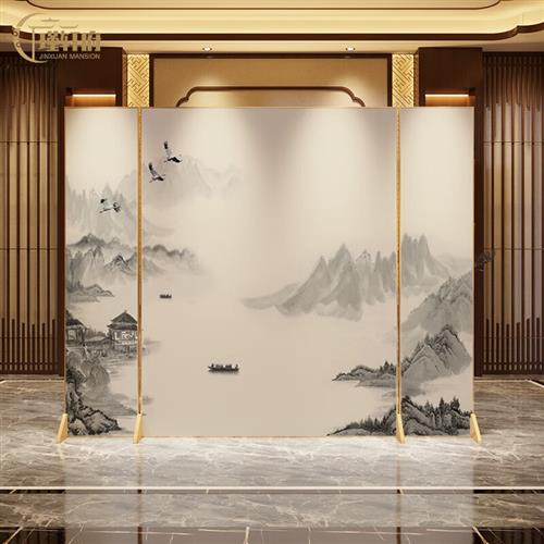 新中式轻奢玄关大厅客厅遮挡可移动摺叠装饰金属屏风隔断 江南游