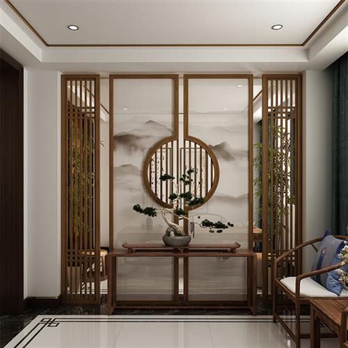 中式屏风隔断茶室客厅办公室酒店茶楼背景墙玄关山水禅意镂空实木