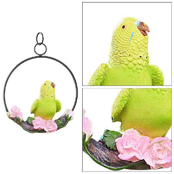 .Hanging Parrot Bird Statue Innovative Iron Ring Parrot