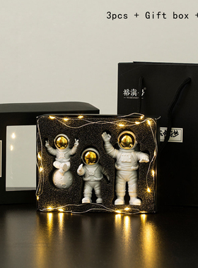 3Pc Astronaut Decor Action Figures and Moon Home Decor Resin