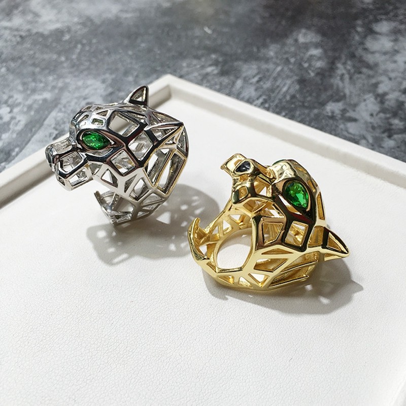ndy Hollow Leopard Animal Finger Ring Green Eyes Hollow Pant