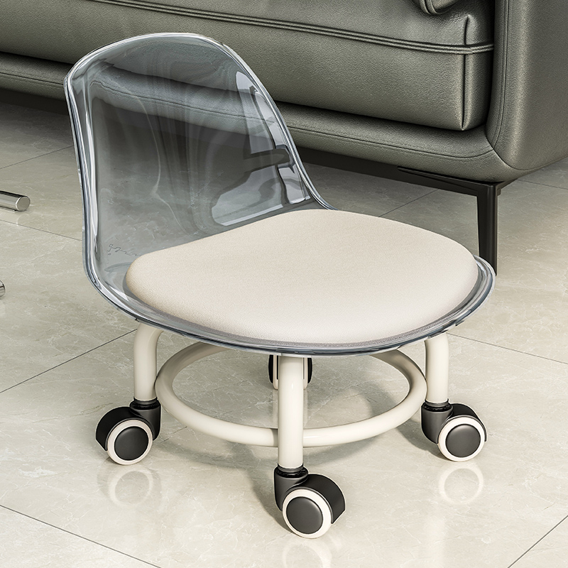 万向轮小凳子网红儿童美缝滑轮矮凳小椅子家用靠背亚克力透明凳子