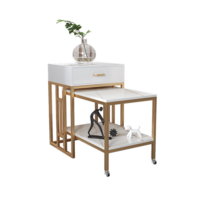 厂家轻奢岩板边几储物角几客厅沙发边柜侧边柜滚轮可伸缩移动组合