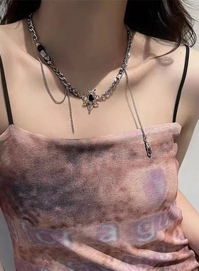 Black spider diamond pendant with long tassel clavicle chain