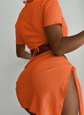 VigoCasey Orange 4PCSSet Swimwear Women Sexy High Waist Nec