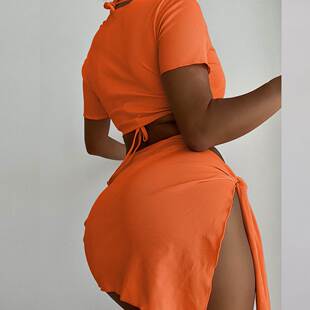 VigoCasey Orange 4PCSSet Swimwear Women Sexy High Waist Nec