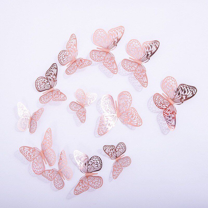 12pcs Cake Decorations 3D Double-sides Hollow Butterfly